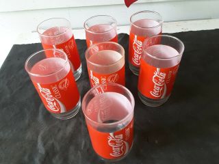 7 Vintage Coca Cola Classic Formula Drinking Glasses Red W/white Euc