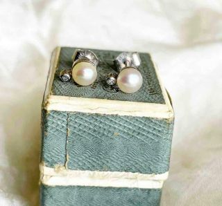 Best Antique Vintage 750 18ct White Gold Cultured Pearl & Diamond Earrings/studs