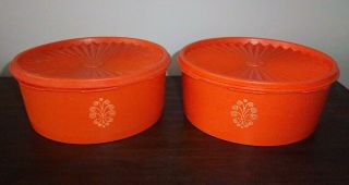 Vintage Orange Tupperware 8 Cup Canisters 1204 Set Of 2 With 1205 Seals