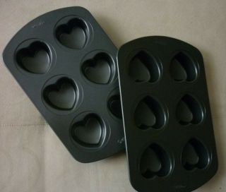 Wilton Heart Mini Metal Cake Pans (2) - 6 Molds Per Baking Pan - Non Stick