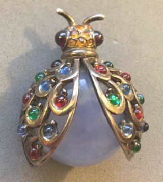 Vintage Art Deco Sterling Silver Jelly Belly Beetle Cabochon Garnet Eyes Pin