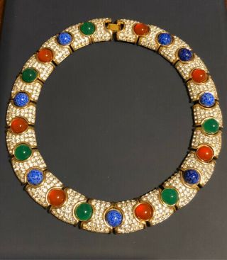Vintage Gripoix Cabochon Crystal Moghul Jewel Of India Collar Statement Necklace