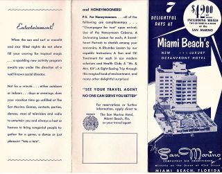 San Marino Hotel Miami Beach Florida Vintage 1950 