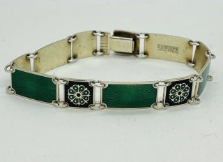 David Andersen Norway Vintage Sterling Silver Green Enamel Guilloche Bracelet