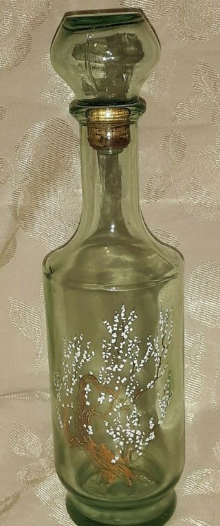 Vintage Green Glass Cherry Tree Of Life Decanter Bottle