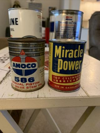 Vintage Amoco 586 Special Valve Stem Oil And Miracle Power Lubricant Both Full