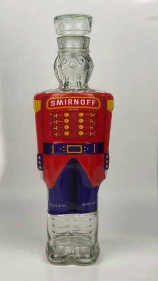 Vtg.  Smirnoff Vodka Bottle Nutcracker Toy Soldier Empty 12.  5 " Glass Xmas 750 Ml