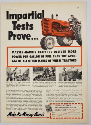1951 Print Ad Massey - Harris Tractors Farmer At Work Made In Racine,  Wisconsin