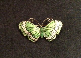 Vintage Art Deco Ja&s Sterling Silver & Enamel Green Butterfly Brooch
