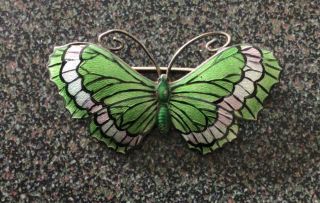 Vintage Art Deco JA&S Sterling Silver & Enamel Green Butterfly Brooch 3