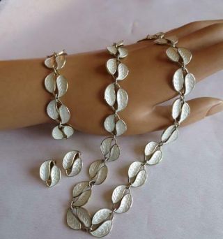 David - Andersen Norway Sterling/white Enamel Leaf Necklace/bracelet/er 