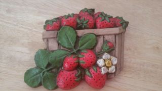 Vtg.  3d Hanging Ceramic Basket Of Strawberries Wall Kitchen Decor