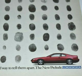 1990s Honda Prelude Fingerprint 2 Page Car 1992 Vintage Print Ad