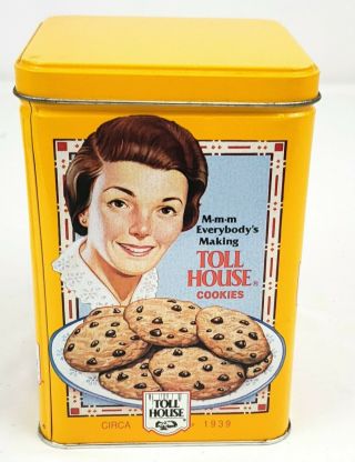 Vintage Nestle Toll House Collector Cookie Yellow Tin Can Circa 1939