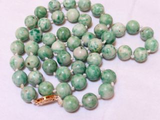 Vintage Natural Apple Green Jade Bead Necklace,  14k Clasp,  41 Grams