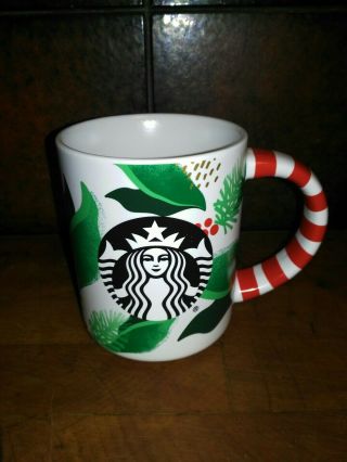 Starbucks 2019 Siren Holiday Ceramic Mug Coffee Cup,  Holly,  Candy Cane Handle