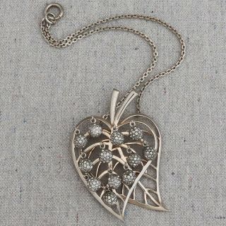 Vintage Nettie Rosenstein Sterling Silver Double Leaf Rhinestone Charm Necklace