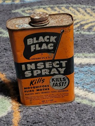 Vintage Black Flag Insect Spray Kills Fast Bugs Metal Can 1 Pint Good