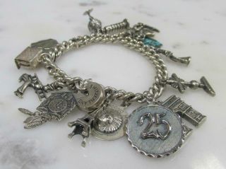 Vintage 800 Silver Charm Bracelet With 15 Charms 7 - 1/4 " 81.  6grams 8 - D607