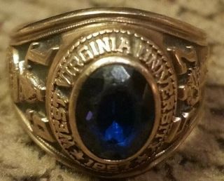 Vintage 1957 West Virginia University 10k Gold Class Ring Josten Blue Stone 7gms