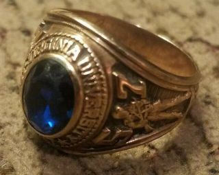Vintage 1957 WEST VIRGINIA UNIVERSITY 10K Gold Class Ring JOSTEN BLUE STONE 7GMS 2