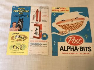 Post Alpha - Bits Cereal Box Front/back: Fury Adventure Kit Offer C.  1959