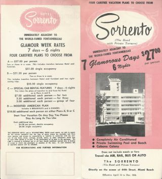 The Sorrento Hotel Miami Beach Florida Vintage Travel Brochure