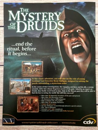 The Mystery Of The Druids Pc Cd Rom Game 2001 Vintage Promo Ad Art Print Poster