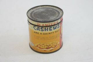 Vintage Planters Mr.  Peanut Salted Cashew Nuts Tin 4 Oz.  Can - N8