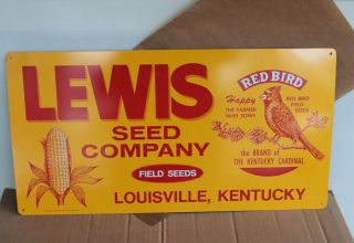 Vintage Lewis Seed Co Corn Sign Redbird Louisville Kentucky Cardinal Farm