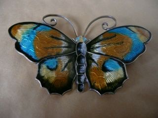 Norwegian Silver Enamel Butterfly Brooch,  Large Size (6cm),  David Andersen