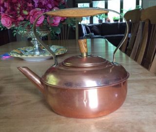 Vintage Copper Pot/tea Kettle With Metal/ Wood Handle.