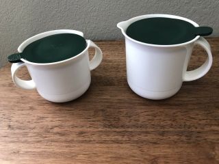 Tupperware Classic Sugar And Creamer Set - White With Green Lids