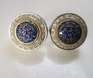 Estate Effy Sapphire Diamond Earrings 18k Yellow Gold Sterling Silver Signed
