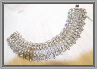 Sherman Clear Color - 1 " Wd - Openwork Marquise Crystal Cluster Bracelet Nr