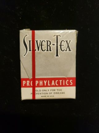 Vinage Silver Tex Old Full Condom Pack Akwell Corp Akron Ohio Old Stock