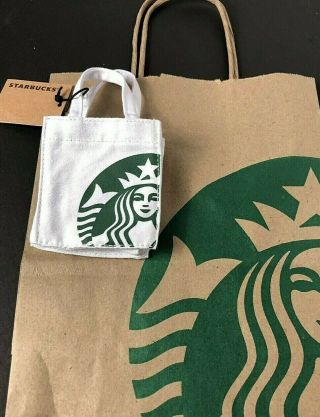 2019 Starbucks White Mini Canvas Tote Bag,  Gift Card Holder Nwt