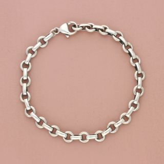 Tiffany & Co Sterling Silver Italy 6mm Round & Oval Link Chain Bracelet 7in