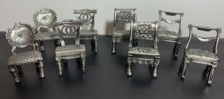 Set Of 8 Miniature Metal Dining Chairs Place Card Holders
