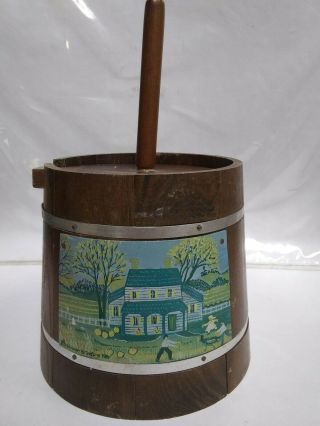 Wooden Butter Churn Country Decor Vintage Hand Painted Country House Scene