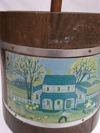 Wooden Butter Churn Country Decor Vintage Hand Painted Country House Scene 2