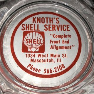 Vintage Shell Gas Oil Glass Ashtray Knoth’s Service Mascoutah,  Il Ill Illinois