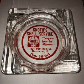 Vintage SHELL Gas Oil Glass Ashtray Knoth’s Service Mascoutah,  IL ILL Illinois 2