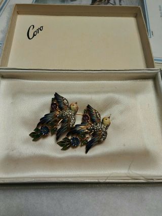 Vintage Coro STERLING CRAFT enamel and rhinestone DUETTE BIRD brooch 3