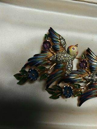 Vintage Coro STERLING CRAFT enamel and rhinestone DUETTE BIRD brooch 4
