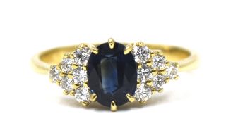 Modern 1.  30cttw Natural Deep Blue Sapphire Diamond Ring 18k Gold
