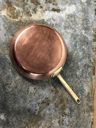Vintage Skillet Frying Pan,  Tin Lined Copper With Brass Handle 10.  5” Pan