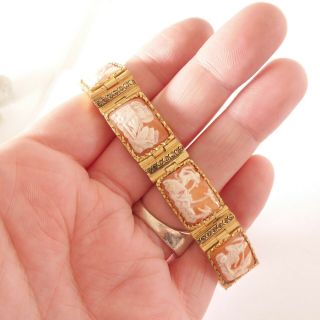 Solid Silver Gilt Roman Carved Shell Cameo Bracelet,  Art Deco Period 925