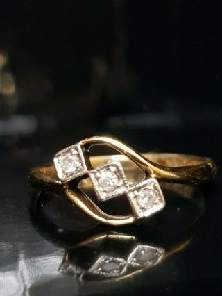 Art Deco 18ct Gold And Platinum Diamond Ring Size I 1/2