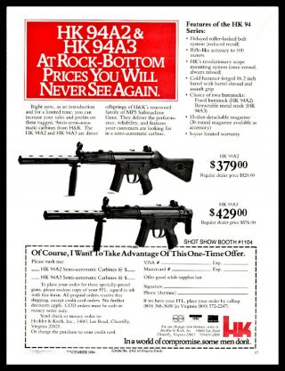 1984 Heckler & Koch Hk 94a2 And 94a3 Rifle Vintage Print Ad